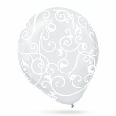 Elegant Filigree Clear Latex Balloons - 12-Inch, Pack of 6