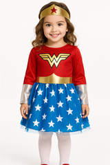 Infant DC Wonder Woman Diana Prince Red/Blue Dress Halloween Costume, Assorted Sizes