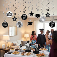 White Graduation Swirl Decorations - 12 Pack