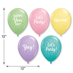 Pastel Printed Latex Balloons - Happy Birthday Assortment