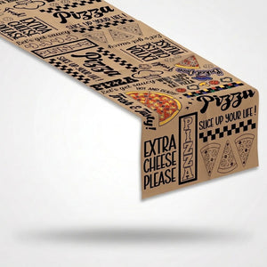 Pizza Party Kraft Paper Table Runner with Crayons, 13x72 Inches