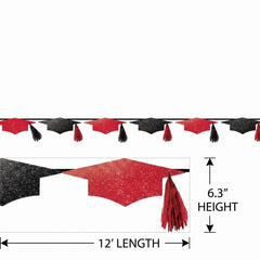 Red Grad Cap Tassel Banner - 12 In.