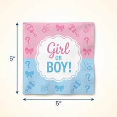 "Girl or Boy?" Gender Reveal Beverage Napkins - 16-Pack - 5 In. X 5 In.