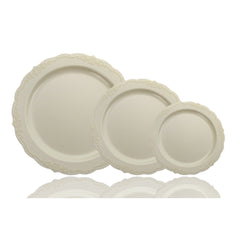 10 In. Ivory Victorian Design Plastic Plates | 120 Count