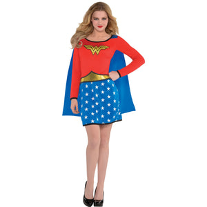Women's Wonder Woman Long Sleeve Costume Dress with Cape SM/MD - Adult S/M