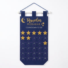 "Ramadan Mubarak" Countdown to Eid Felt Banner - Blue & Gold
