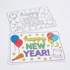 "Happy New Year" Coloring Paper Placemats - 24 Pack