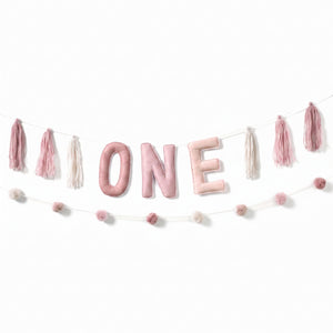 Pink Felt "ONE" Banner for Baby's First Birthday