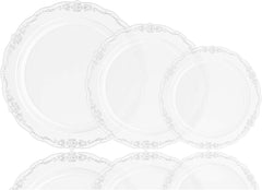 9 In. Clear Victorian Design Plates | 20 Count