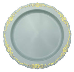 9 In. Robin Blue Victorian Design Plastic Plates | 120 Count
