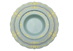 9 In. Robin Blue Victorian Design Plastic Plates | 120 Count