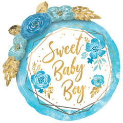 Deluxe Floral Geo Baby Boy Foil Balloon