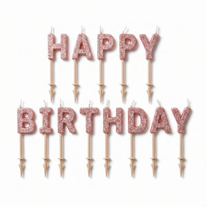 Glitter Blush "Happy Birthday" Toothpick Candle Set