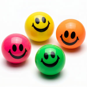 Smiley Face Bounce Balls Party Favors - 8 Pack 49 mm Neon Bouncy Balls for Kids, Goody Bag Stuffers, Classroom Prizes, Retro Stress Relief Desk Toys