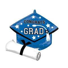 Blue Graduation Cap Super Shape Foil Balloon