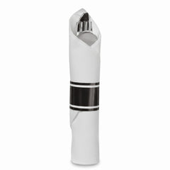 Premium Black Rolled Cutlery Set with Guest Towel - 10 pack