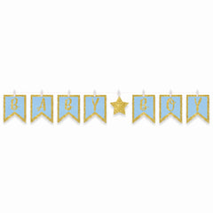 "Baby Boy" Glitter Clothespin Pennant Banner