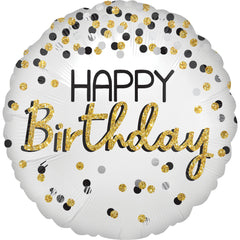 Elegant Black, Silver, and Gold Birthday Foil Balloon - 18 Inch