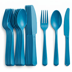 Caribbean Blue Assorted Plastic Cutlery Set - 7.5 in. - 24 Pack