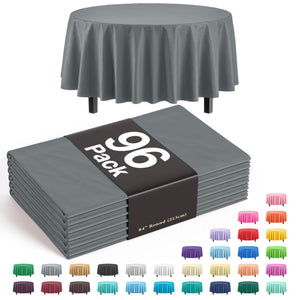 Premium Round Silver Plastic Table Cover - 84 in. | Case of 96