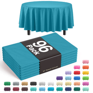 Premium Round Turquoise Plastic Table Cover - 84 in. | Case of 96