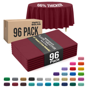 Premium Round Burgundy Plastic Table Cover | 84 in. | Case of 96