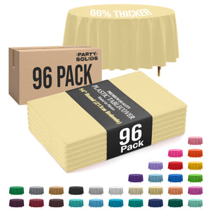 Premium Round Light Yellow Plastic Table Cover | 84 in. | Case of 96