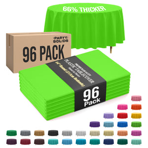 Premium Round Lime Green Plastic Table Cover | 84 in. | Case of 96