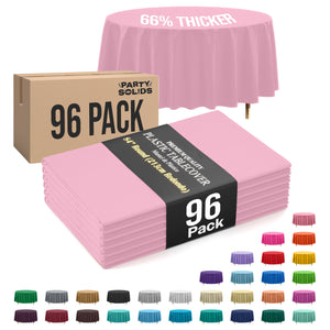 Premium Round Pink Plastic Table Cover | 84 in. | Case of 96