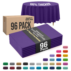 Premium Round Purple Plastic Table Cover | 84 in. | Case of 96