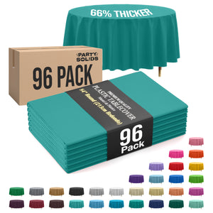 Premium Round Teal Plastic Table Cover | 84 in. | Case of 96