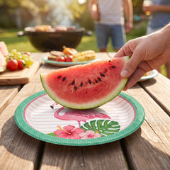 Flamingo Stripes 8.75" Round Paper Plates