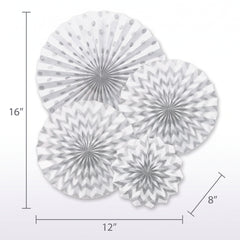 White Glitter Paper Fan Decorations - Set of 4