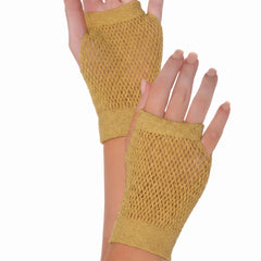 Shimmering Gold Fishnet Gloves for Adults
