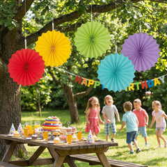 Vibrant Mini Rainbow Paper Fan Decorations - 5 Pack