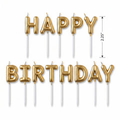 Gold "Happy Birthday" Letter Balloon Candle Picks