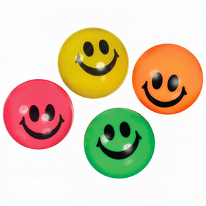 Smiley Face Bounce Balls Party Favors - 8 Pack 49 mm Neon Bouncy Balls for Kids, Goody Bag Stuffers, Classroom Prizes, Retro Stress Relief Desk Toys