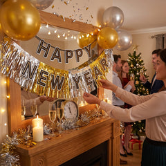 "Happy New Year" Tinsel Garland Banner Kit, 3-Piece Set