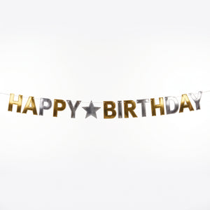 Giant Metallic Gold and Silver "Happy Birthday" Banner