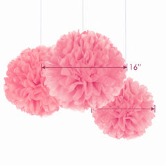 Elegant Pink Tissue Pom Pom Decorations - 3 Pack