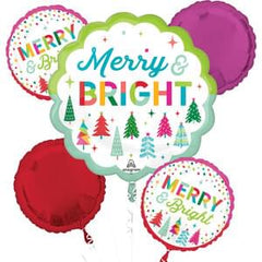 Merry & Bright Christmas Metallic Balloon Bouquet - 5 Piece Set