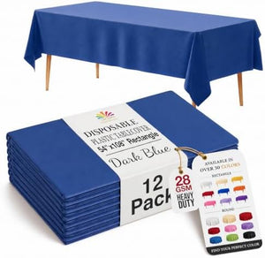 Dark Blue Plastic Table Covers | 12 Pack | 54 in. x 108 in.
