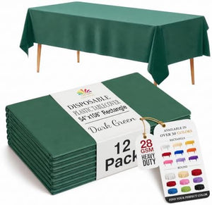 Dark Green Plastic Table Covers | 12 Pack | 54 in. x 108 in.