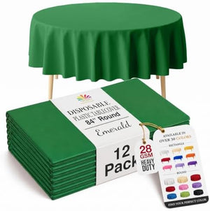 Round Emerald Green Plastic Table Covers | 12 Pack | 84 in.
