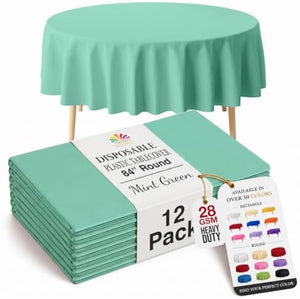 Round Mint Plastic Table Covers | 12 Pack | 84 in.