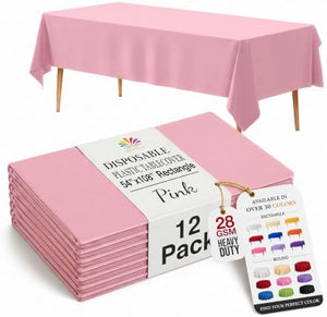 Pink Plastic Table Covers | 12 Pack | 54 in. x 108 in.