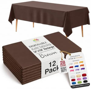 Brown Plastic Table Covers | 12 Pack | 54 in. x 108 in.
