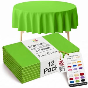 Round Lime Green Plastic Table Covers | 12 Pack | 84 in.