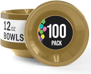 12 Oz. Gold Plastic Bowls | 100 Count