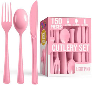 Pink Cutlery Combo Set | 50 Forks 50 Spoons and 50 Knives | 7.5 in.